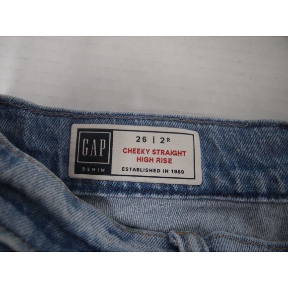 Gap Womens High Rise Cheeky Straight Jeans 26/2 Washwell Light Wash Distressed - Picture 5 of 6